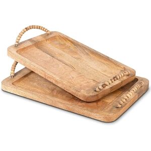 DRW Set van 2 rechthoekige dienbladen met handgrepen van natuurlijk hout, 48 x 30 x 7 cm en 46 x 26 x 7 cm DRW Set van 2 rechthoekige dienbladen met handgrepen van natuurlijk hout, 48 x 30 x 7 cm en 46 x 26 x 7 cm