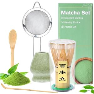 Alyvisun Matcha Theeservies, 5-delige matcha-set met Chasen en Matcha gardehouder, zeef, theelepel, theepluct, matcha garde set voor matcha-liefhebbers, groen Alyvisun Matcha Theeservies, 5-delige matcha-set met Chasen en Matcha gardehouder, zeef, theelepel, theepluct, matcha garde set voor matcha-liefhebbers, groen