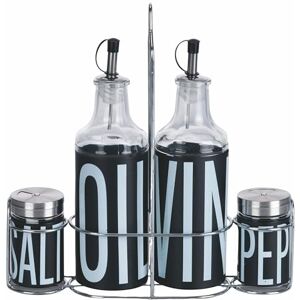 Tivoli Bigismore zout- en peperstrooierset van glas en roestvrij staal, ijzeren standaard, zwart, kruidenset Tivoli Bigismore zout- en peperstrooierset van glas en roestvrij staal, ijzeren standaard, zwart, kruidenset