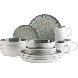MÄSER Serie Malea, 16-delig combiservies voor 4 personen in vintage look, groen met donkere spikkels, aardewerk MÄSER Serie Malea, 16-delig combiservies voor 4 personen in vintage look, groen met donkere spikkels, aardewerk