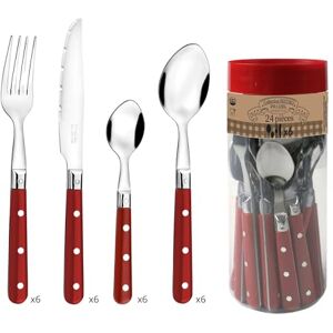 Pradel Essentiel Bistro-Club 24-delig bestek voor 6 personen Roestvrij staal 18/0, Standaard afwerking Rood Pradel Essentiel Bistro-Club 24-delig bestek voor 6 personen Roestvrij staal 18/0, Standaard afwerking Rood