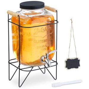 Relaxdays drankdispenser met standaard, limonadetap 5 liter, rvs kraantje & deksel, reliëf, glazen waterkan, transparant Relaxdays drankdispenser met standaard, limonadetap 5 liter, rvs kraantje & deksel, reliëf, glazen waterkan, transparant