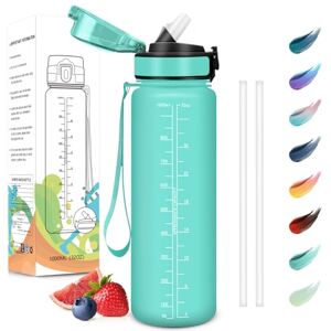 Motswedi Drinkfles, 1000 ml, Lekvrij, Drinkfles met Rietje, Recyclebaar, Sportfles, BPA-Vrij, Motiverende Drinkfles met Tijdmarkering voor Sportschool, Kantoor, Hardlopen, Fietsen, Blauwgroen Motswedi Drinkfles, 1000 ml, Lekvrij, Drinkfles met Rietje, Recyclebaar, Sportfles, BPA-Vrij, Motiverende Drinkfles met Tijdmarkering voor Sportschool, Kantoor, Hardlopen, Fietsen, Blauwgroen