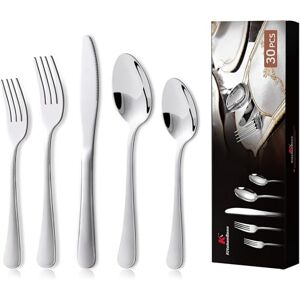 KitchenBoss bestekset 6 personen: Bestekset 30-delig, bestekset, roestvrijstalen bestek, eetbestek, incl. mes, vork, lepel, vaatwasmachinebestendig zilver KitchenBoss bestekset 6 personen: Bestekset 30-delig, bestekset, roestvrijstalen bestek, eetbestek, incl. mes, vork, lepel, vaatwasmachinebestendig zilver