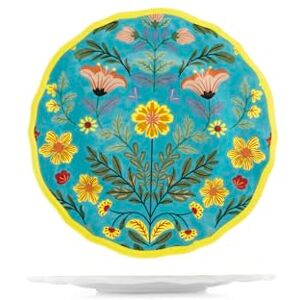 H&H , Set van 6 gedecoreerde melamine borden van melamine Blossom-collectie Ø 23 cm bloemenpatroon en gekleurde rand, duurzaam, onbreekbaar, ideaal voor buiten, camping, tuin, terras, camper H&H , Set van 6 gedecoreerde melamine borden van melamine Blossom-collectie Ø 23 cm bloemenpatroon en gekleurde rand, duurzaam, onbreekbaar, ideaal voor buiten, camping, tuin, terras, camper