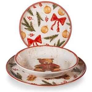 H&H 18-delige kerstservies set van steengoed Teddybeerknuffels H&H 18-delige kerstservies set van steengoed Teddybeerknuffels