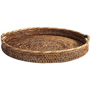 H&H Rond dienblad van rotan met handgrepen 42 x 5 cm H&H Rond dienblad van rotan met handgrepen 42 x 5 cm
