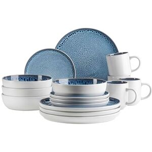 MÄSER Serie Malea, 16-delig combiservies voor 4 personen in vintage look, blauw met donkere spikkels, aardewerk MÄSER Serie Malea, 16-delig combiservies voor 4 personen in vintage look, blauw met donkere spikkels, aardewerk