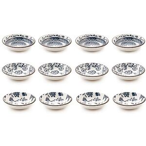 H&H Silk Set met 12 porseleinen schalen, verschillende decoraties, 10 x 2,5 cm, blauw en wit, 10 cm H&H Silk Set met 12 porseleinen schalen, verschillende decoraties, 10 x 2,5 cm, blauw en wit, 10 cm