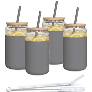 Aquafloow Glas met rietje en deksel 500 ml Herbruikbare bekers Siliconen Hoes Set glazen 2 Rietjes 1 Reinigingsstaafje Voor Smoothies, Koffie, Cocktails 4 stuks – Grijs Aquafloow Glas met rietje en deksel 500 ml Herbruikbare bekers Siliconen Hoes Set glazen 2 Rietjes 1 Reinigingsstaafje Voor Smoothies, Koffie, Cocktails 4 stuks – Grijs