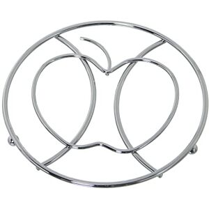 DRW Onderzetters van metaal, rond, appel, chroom, 17 x 17 x 2 cm DRW Onderzetters van metaal, rond, appel, chroom, 17 x 17 x 2 cm
