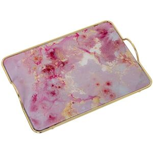 DRW Rechthoekig dienblad met metalen handgrepen en glas met bloemen in roze, 35 x 20 x 5 cm DRW Rechthoekig dienblad met metalen handgrepen en glas met bloemen in roze, 35 x 20 x 5 cm
