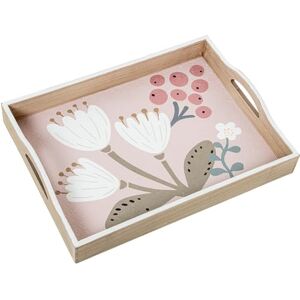 DRW Houten dienblad met bloemen in wit, 40 x 30 x 7 cm DRW Houten dienblad met bloemen in wit, 40 x 30 x 7 cm