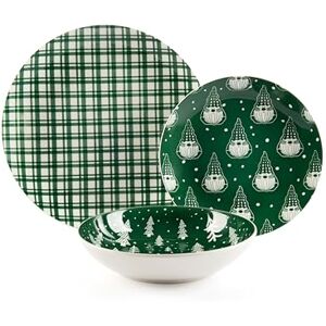 Excelsa Green Winter Porseleinen bordenservies, 18-delig, groen met kerstmotieven, platte borden 27 cm, bodem 20,5 cm, fruit 20,5 cm Excelsa Green Winter Porseleinen bordenservies, 18-delig, groen met kerstmotieven, platte borden 27 cm, bodem 20,5 cm, fruit 20,5 cm