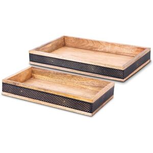 DRW Set van 2 rechthoekige dienbladen van hout en metaal, naturel en zwart, 38 x 23 x 5 cm en 30 x 20 x 5 cm DRW Set van 2 rechthoekige dienbladen van hout en metaal, naturel en zwart, 38 x 23 x 5 cm en 30 x 20 x 5 cm