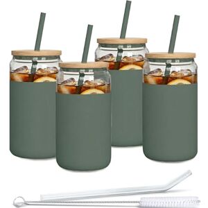 Aquafloow Glas met rietje en deksel 500 ml Herbruikbare bekers Siliconen hoes Set glazen 2 Rietjes 1 Reinigingsstaafje Voor Smoothies, Koffie, Cocktails 4 stuks – Groen Aquafloow Glas met rietje en deksel 500 ml Herbruikbare bekers Siliconen hoes Set glazen 2 Rietjes 1 Reinigingsstaafje Voor Smoothies, Koffie, Cocktails 4 stuks – Groen