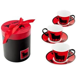 DRW Koffieset, 6 kopjes met rode en zwarte bierschotel, 8 x 6 x 5 cm DRW Koffieset, 6 kopjes met rode en zwarte bierschotel, 8 x 6 x 5 cm