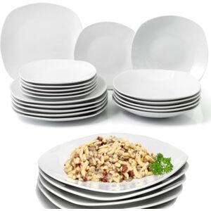 Shally Dogan 18-delig porseleinen tafelservies voor 6 personen, set bestaande uit 6 platte borden, 6 diepe borden, 6 desserts en fruit, modern en glad design (vierkant) Shally Dogan 18-delig porseleinen tafelservies voor 6 personen, set bestaande uit 6 platte borden, 6 diepe borden, 6 desserts en fruit, modern en glad design (vierkant)