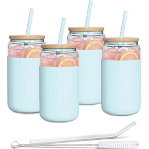 Aquafloow Glas met rietje en deksel 500 ml Herbruikbare bekers Siliconen hoes Glazenset 2 rietjes 1 reinigingsstaafje Voor smoothies, koffie, cocktails 4 stuks – Blauw Aquafloow Glas met rietje en deksel 500 ml Herbruikbare bekers Siliconen hoes Glazenset 2 rietjes 1 reinigingsstaafje Voor smoothies, koffie, cocktails 4 stuks – Blauw