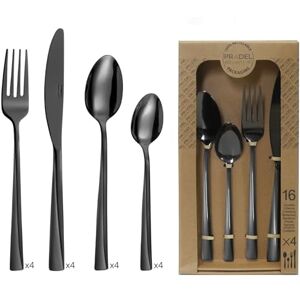 Pradel Essentiel 16-delig bestek voor 4 personen Absolu 18/0 roestvrij staal, standaard afwerking en gezandstraald + PVD-coating Zwart (dikte 2 mm) Pradel Essentiel 16-delig bestek voor 4 personen Absolu 18/0 roestvrij staal, standaard afwerking en gezandstraald + PVD-coating Zwart (dikte 2 mm)