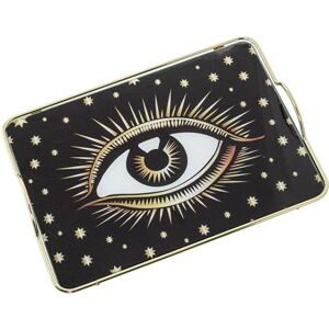 DRW Rechthoekig dienblad met metalen handgrepen en glas met één oog in zwart, 35 x 20 x 5 cm DRW Rechthoekig dienblad met metalen handgrepen en glas met één oog in zwart, 35 x 20 x 5 cm