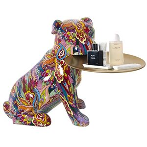 DRW Figuur van een zittende hond met harsdienblad met grafiti en meerdere kleuren 35 x 32 x 29, dienblad 20 cm DRW Figuur van een zittende hond met harsdienblad met grafiti en meerdere kleuren 35 x 32 x 29, dienblad 20 cm