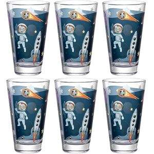 Leonardo Bambini Avventura Drinkbekerset 6-delig kinderglazen met motief van hoogwaardig glas maat L, inhoud 300 ml vaatwasmachinebestendig, robuust set van 6 met motief heelal Leonardo Bambini Avventura Drinkbekerset 6-delig kinderglazen met motief van hoogwaardig glas maat L, inhoud 300 ml vaatwasmachinebestendig, robuust set van 6 met motief heelal