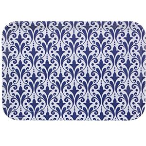 DRW Rechthoekig dienblad van melamine, versierd met arabesken, blauw en wit, 2 x 27 x 38 cm DRW Rechthoekig dienblad van melamine, versierd met arabesken, blauw en wit, 2 x 27 x 38 cm