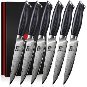 SHAN ZU Steakmes van Poederstaal 6-Delig Japans Ontbijtmes Koolstofrijk 63 HRC Keukensteakmessenset, Professionele 12° Scherpe Vleesmessen voor Steak met Ergonomisch Handvat SHAN ZU Steakmes van Poederstaal 6-Delig Japans Ontbijtmes Koolstofrijk 63 HRC Keukensteakmessenset, Professionele 12° Scherpe Vleesmessen voor Steak met Ergonomisch Handvat