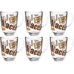 Leonardo Napoli 024236 Latte Macchiato-kopjes, set van 6, vaatwasmachinebestendige koffiebeker met motief, glazen mok met handvat, magnetronbestendig, 380 ml Leonardo Napoli 024236 Latte Macchiato-kopjes, set van 6, vaatwasmachinebestendige koffiebeker met motief, glazen mok met handvat, magnetronbestendig, 380 ml