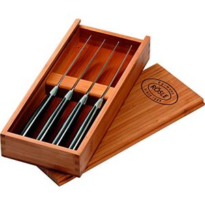 RÖSLE 4-delige steakmessenset, hoogwaardig steakmessen met geslepen lemmet van speciaal staal, POM, inclusief praktische houten kist RÖSLE 4-delige steakmessenset, hoogwaardig steakmessen met geslepen lemmet van speciaal staal, POM, inclusief praktische houten kist