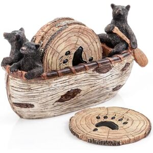 Bear Coasters Set 3 schattige handgemaakte zwarte beer beeldjes peddelen in een kano met 6 full-size 3,5" rustieke onderzetters blokhut decor, zwarte beer decor, rustieke decoratie voor thuis Bear Coasters Set 3 schattige handgemaakte zwarte beer beeldjes peddelen in een kano met 6 full-size 3,5" rustieke onderzetters blokhut decor, zwarte beer decor, rustieke decoratie voor thuis