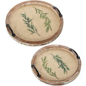 DRW Set van 2 ronde houten dienbladen, decoratie met een tak in naturel, 35 x 35 x 3,5 cm DRW Set van 2 ronde houten dienbladen, decoratie met een tak in naturel, 35 x 35 x 3,5 cm