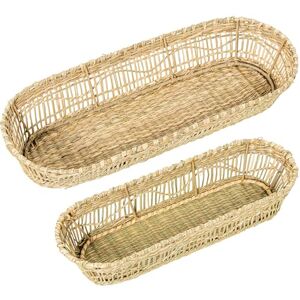 DRW Set van 2 langwerpige dienbladen van zeegras in natuur, 17 x 43 x 7 cm DRW Set van 2 langwerpige dienbladen van zeegras in natuur, 17 x 43 x 7 cm