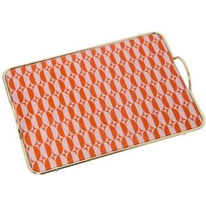 DRW Rechthoekig dienblad met glazen en metalen handgrepen met ovale witte en rode handgrepen, 35 x 20 x 5 cm DRW Rechthoekig dienblad met glazen en metalen handgrepen met ovale witte en rode handgrepen, 35 x 20 x 5 cm