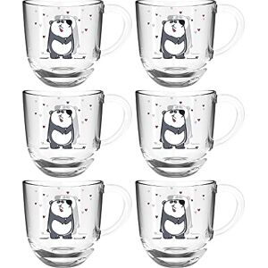 Leonardo Bambini 022901 Glazen mokken, 6-delige set, kinderbekers van glas met diermotief, vaatwasmachinebestendige theekopjes, panda kleurrijk, 6 stuks 280 ml Leonardo Bambini 022901 Glazen mokken, 6-delige set, kinderbekers van glas met diermotief, vaatwasmachinebestendige theekopjes, panda kleurrijk, 6 stuks 280 ml