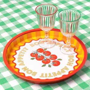 Talking Tables Grote ronde dienblad voor dranken, snacks, specerijen decoratief en kleurrijk tomatenontwerp, ideaal voor zomerdineren, barbecue, buiten dineren tuinfeesten Gemaakt van blik 31cm Talking Tables Grote ronde dienblad voor dranken, snacks, specerijen decoratief en kleurrijk tomatenontwerp, ideaal voor zomerdineren, barbecue, buiten dineren tuinfeesten Gemaakt van blik 31cm