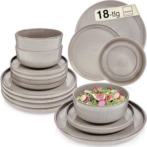 Sänger Kairo Clay 18-delig tafelservies van aardewerk voor 6 personen, 6 platte borden, 6 dessertborden, 6 kommen en kommen grijs, soepbordenset Value Collection Sänger Kairo Clay 18-delig tafelservies van aardewerk voor 6 personen, 6 platte borden, 6 dessertborden, 6 kommen en kommen grijs, soepbordenset Value Collection