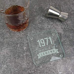 eBuyGB Drinks Mat, Placemat gegraveerde vierkante onderzetter-1971 jaar van de legende Design-50e verjaardag, mannen-vijftigste cadeau voor papa, oom, broer, glas eBuyGB Drinks Mat, Placemat gegraveerde vierkante onderzetter-1971 jaar van de legende Design-50e verjaardag, mannen-vijftigste cadeau voor papa, oom, broer, glas