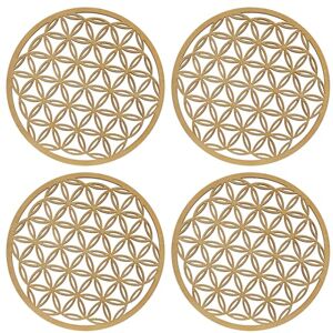 Cheerhom 4 stuks onderzetters voor bloem des levens, decoratieve onderzetters voor de bloem des levens, bloem voor het opladen van stenen, houten onderzetters voor dranken en koffie, 10 x 10 cm Cheerhom 4 stuks onderzetters voor bloem des levens, decoratieve onderzetters voor de bloem des levens, bloem voor het opladen van stenen, houten onderzetters voor dranken en koffie, 10 x 10 cm