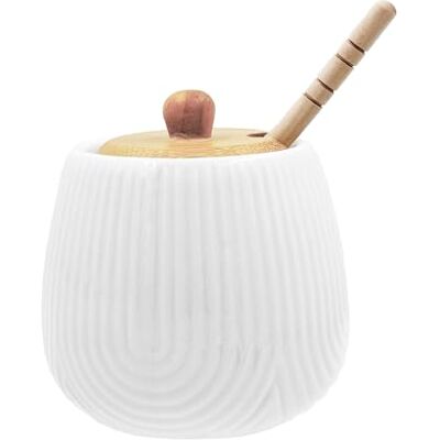 LA PORCELLANA BIANCA Intavola Righe honingpot met honingserveerder 250 ml, porselein en hout LA PORCELLANA BIANCA Intavola Righe honingpot met honingserveerder 250 ml, porselein en hout