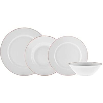 KARACA Rebeca Rose Gold 24-delige porseleinen serviesset voor 6 personen, uniek design, rond, combiservies, wit porseleinen servies, dagelijks en bijzonder servies KARACA Rebeca Rose Gold 24-delige porseleinen serviesset voor 6 personen, uniek design, rond, combiservies, wit porseleinen servies, dagelijks en bijzonder servies