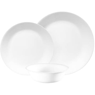 CORELLE Serviesset (12-delige set, Winter Frost White) dinerset voor 4, 4 x dinerborden, zijborden en kommen, 3x duurzamer, de helft van de ruimte en het gewicht van keramiek, tot 80% gerecycled glas CORELLE Serviesset (12-delige set, Winter Frost White) dinerset voor 4, 4 x dinerborden, zijborden en kommen, 3x duurzamer, de helft van de ruimte en het gewicht van keramiek, tot 80% gerecycled glas