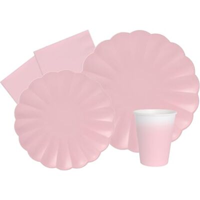 Ciao Party Tableware Set Flower Shape for 8 people (44 pcs: 8 plates Ø23cm, 8 plates Ø18cm, 8 cups 200ml, 20 napkins 33x33cm) in eco-friendly compostable paper, pastel pink Ciao Party Tableware Set Flower Shape for 8 people (44 pcs: 8 plates Ø23cm, 8 plates Ø18cm, 8 cups 200ml, 20 napkins 33x33cm) in eco-friendly compostable paper, pastel pink