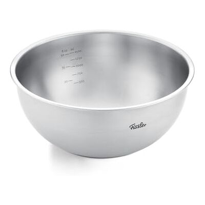 Fissler Essential Roestvrijstalen kom 20 cm, 1,5 l, grote mengkom van 18/10 roestvrij staal met maatverdeling, gesatineerd oppervlak, stapelbaar Fissler Essential Roestvrijstalen kom 20 cm, 1,5 l, grote mengkom van 18/10 roestvrij staal met maatverdeling, gesatineerd oppervlak, stapelbaar
