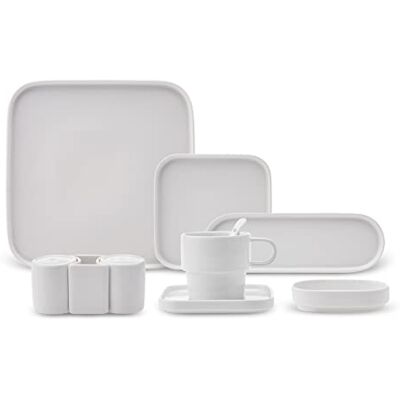 KARACA Cubique Ontbijtset, vierkant, 35-delige thee- en koffiekop, dinerservies, wit, 35-delige bordenset, porseleinen servies voor 6 personen, serviesset KARACA Cubique Ontbijtset, vierkant, 35-delige thee- en koffiekop, dinerservies, wit, 35-delige bordenset, porseleinen servies voor 6 personen, serviesset