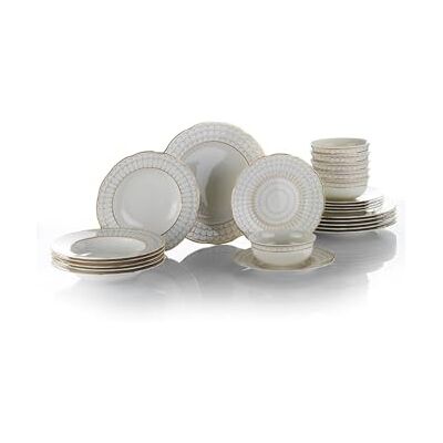 Hermia Concept Elegante 24-delige dinerset, 100% porselein, inclusief 6 serviesborden (27 cm), diepe borden (21 cm), dessertborden (21 cm) en kommen (15 cm), perfect voor stijlvolle dingen Hermia Concept Elegante 24-delige dinerset, 100% porselein, inclusief 6 serviesborden (27 cm), diepe borden (21 cm), dessertborden (21 cm) en kommen (15 cm), perfect voor stijlvolle dingen