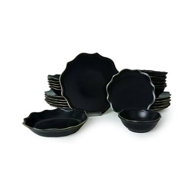 Hermia Concept Elegant 24-delige keramische dinerset, mat zwart, 100% aardewerk, antibacterieel, milieuvriendelijk, gemakkelijk te reinigen, vaatwasmachinebestendig, perfect voor modern diner Hermia Concept Elegant 24-delige keramische dinerset, mat zwart, 100% aardewerk, antibacterieel, milieuvriendelijk, gemakkelijk te reinigen, vaatwasmachinebestendig, perfect voor modern diner