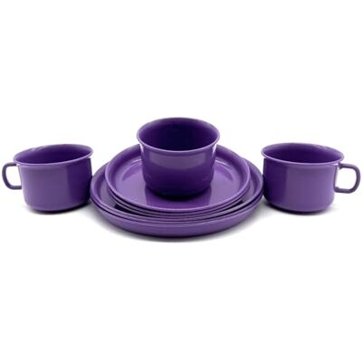 Kimmel 3 stuks serviesset, 3-delig, koffieservies, plastic servies, elk 3 x kopjes, borden 14 cm en 18 cm, kunststof plastic, kleur paars Kimmel 3 stuks serviesset, 3-delig, koffieservies, plastic servies, elk 3 x kopjes, borden 14 cm en 18 cm, kunststof plastic, kleur paars