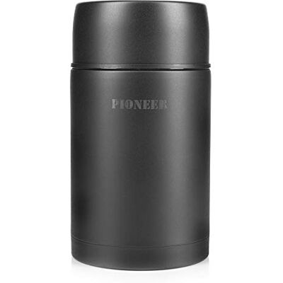 Pioneer 1 liter vacuümgeïsoleerde voedsel, lekvrij, matzwarte roestvrijstalen dubbelwandige constructie, 8 uur warm, 24 uur koud, perfect voor soepen en stoofschotels Pioneer 1 liter vacuümgeïsoleerde voedsel, lekvrij, matzwarte roestvrijstalen dubbelwandige constructie, 8 uur warm, 24 uur koud, perfect voor soepen en stoofschotels